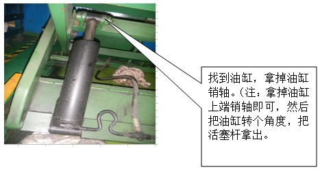 撑好之后然后按住下降按钮一分钟左右,让液压油全部流回油箱,这时候就可以拆升降机油缸了。(如下图所示)